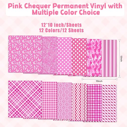 Tintnut Pink Plaid Pattern Permanent Vinyl 10 Sheets 12"x10" Adhesive Vinyl | - Image 2