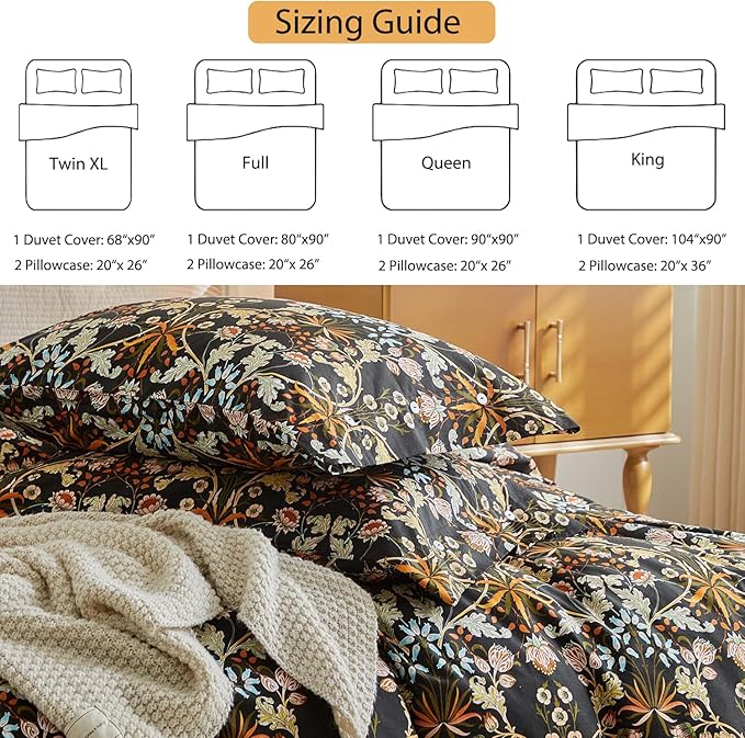 mixinni Vintage Floral Duvet Cover Queen Size Farmhouse Boho Duvet Cover Set - Image 3