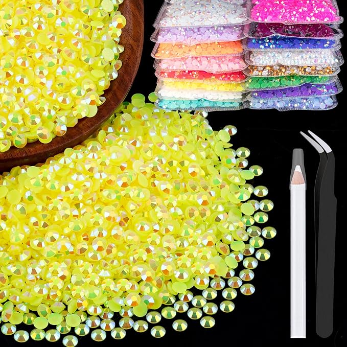 4000pcs 4mm Resin Rhinestones Bulk, Lemon Yellow AB Flatback Round Jelly by BELLEBOOST