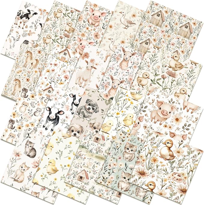 HunnmingRe 20 Pcs 10''x10'' Boho Farm Animal Quilting Fabric Square Cow Pink by HunnmingRe