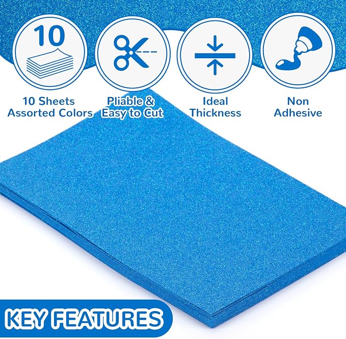 10 Pack Glitter Foam Sheets Craft 8 x 12 inch | Sparkles Foam Paper - Image 3