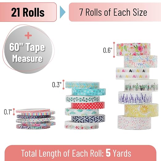 Mr. Pen- Washi Tape Set, 21 Rolls, Floral | 5 Yards/Roll, Washi Tape - Image 2