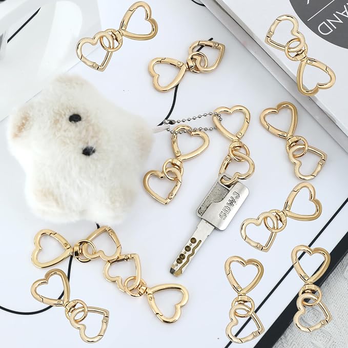 24 Pcs Heart Swivel Spring Clasps，Metal Spring Key Chain Hook Clasps，Clip - Image 3