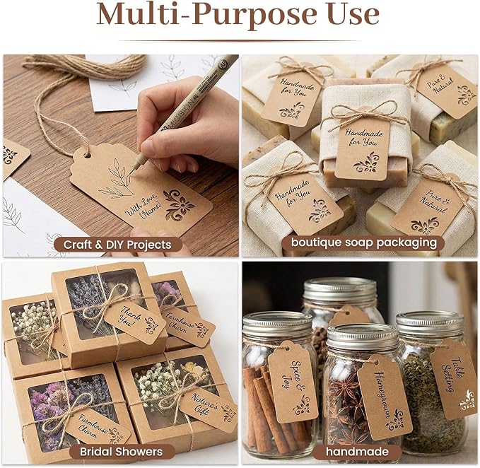 SallyFashion 100 PCS Gift Tags, 2x4 inch Kraft Paper Hollow-Out Tags - Image 2