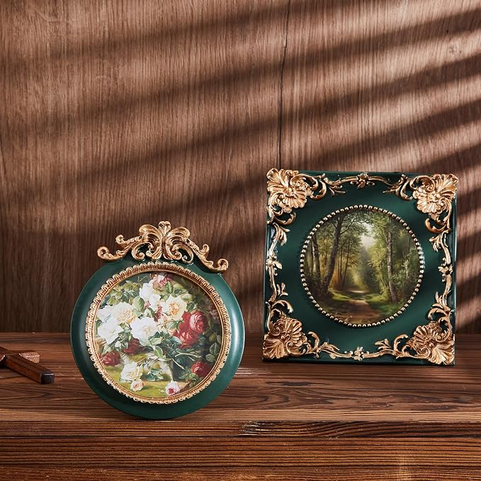 Qunclay Vintage Mini Picture Frames Set of 4, Round Rectangle Ornate Small - Image 4
