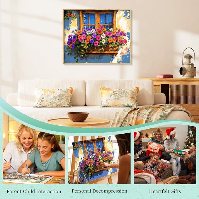 Paint by Numbers Kit for Adults, Flower Window DIY Painting Kit, 16x20 Inch | - Image 7