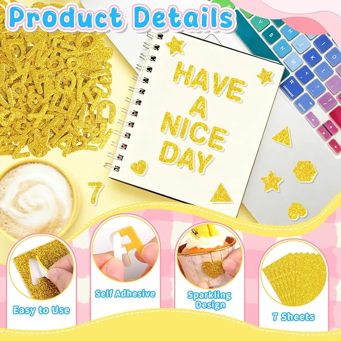 784 Pcs Foam Letter Stickers Glitter, Self-Adhesive Glitter Alphabet Stickers 1 - Image 3
