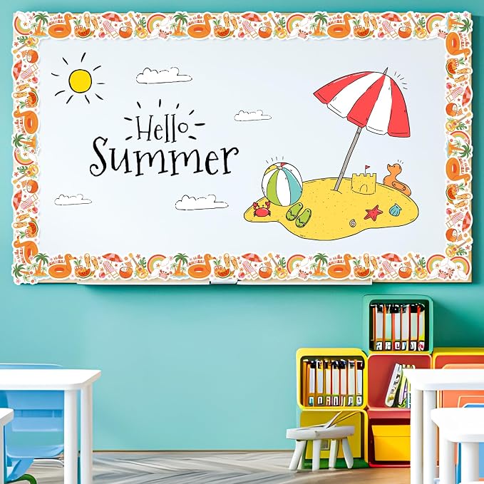 FYSUIMU 65.6 Ft Groovy Summer Bulletin Board Borders Retro Tropical Hawaiian - Image 7