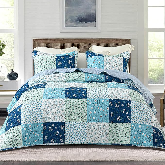 Whale Flotilla Patchwork Quilt Twin Size, Extra Soft Boho Floral Bedspreads by WHALEFLOTILLA