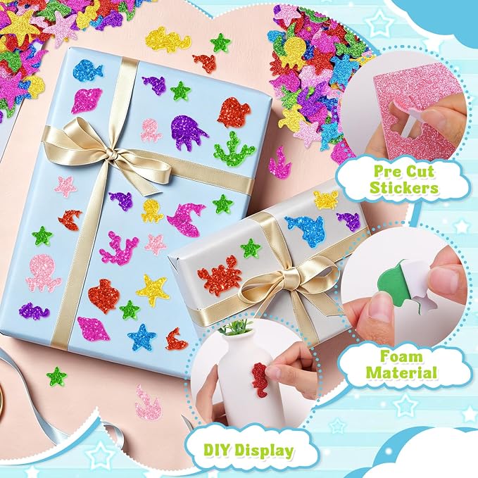 651 Pcs Glitter Foam Stickers, Sea Animal Shapes Stickers, 7 Sheets Colorful 3D - Image 3
