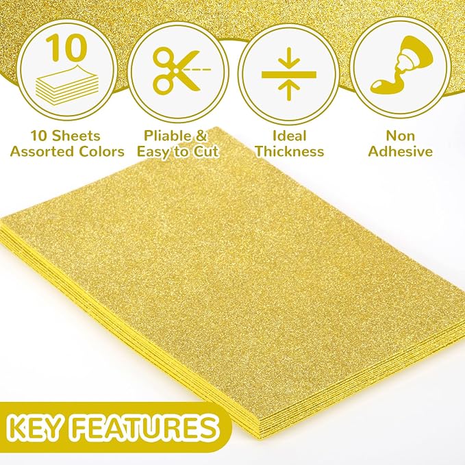 10 Pack Glitter Foam Sheets Craft 8 x 12 inch | Sparkles Foam Paper - Image 3