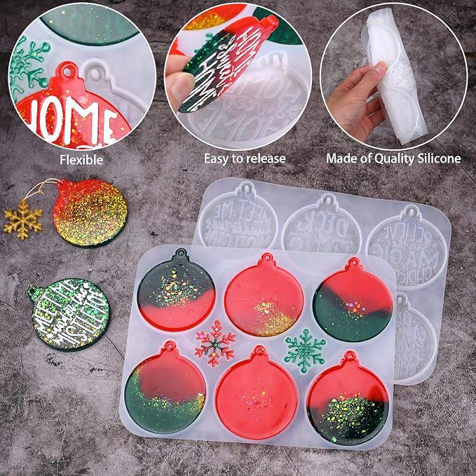 Sakolla Christmas Resin Molds 2 Pack Christmas Silicone Molds Ornaments Resin - Image 4