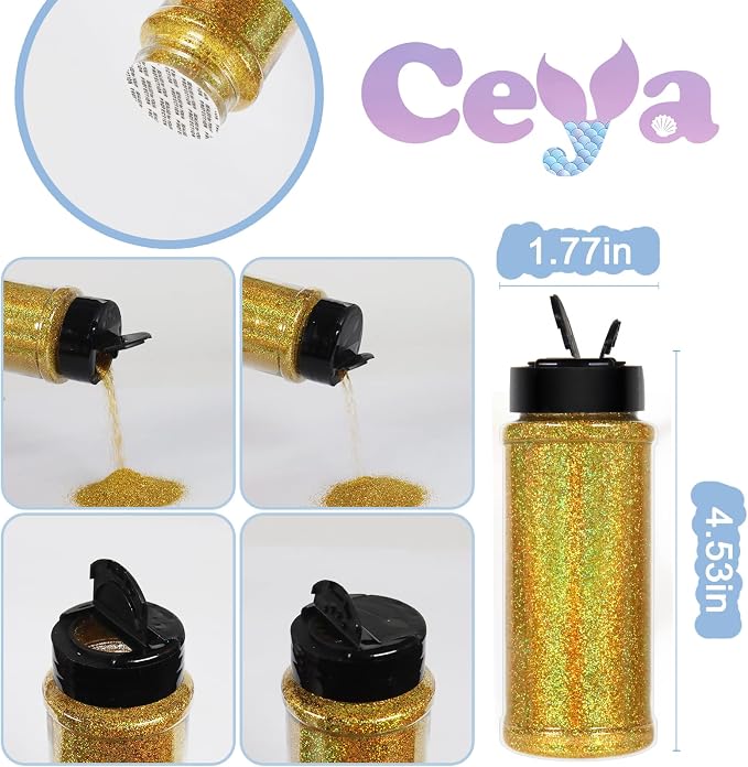 Ceya 3.8oz/ 110g Holographic Ultra Fine Glitter Powder Laser Lazurite Gold - Image 4