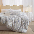 mixinni Small Floral Print Duvet Cover Queen Blue Flower Leaf Duvet Cover Set by mixinni