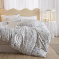mixinni Garden Style Blue Flowers Leaves Duvet Cover King Size Soft Cotton by mixinni