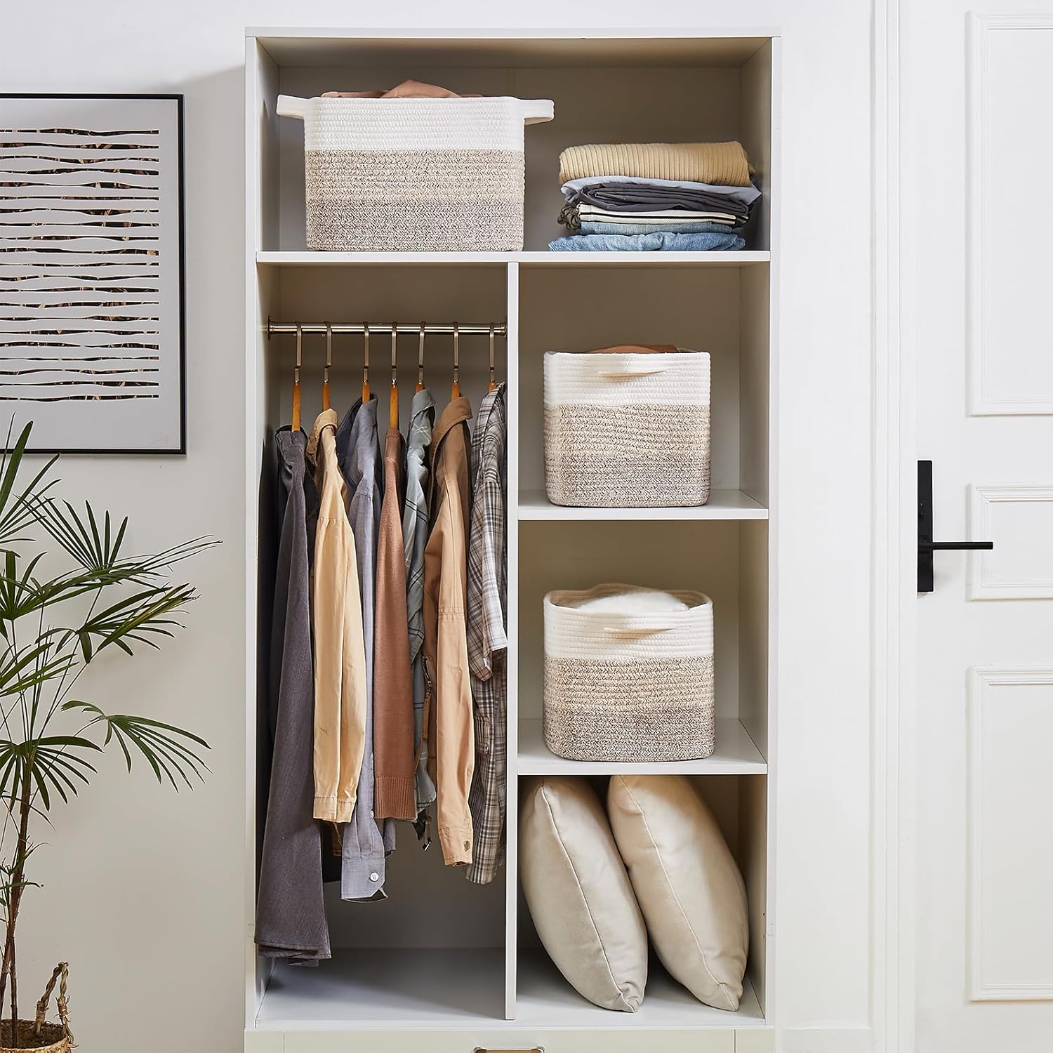 OIAHOMY Woven Storage Basket, Cotton Rope Baskets for Toys,Towel, Clothes, Used to Bathroom,Living Room,Nursery,Bedroom, 16"x12"x10"- Pack of 3, Gradient Yellow