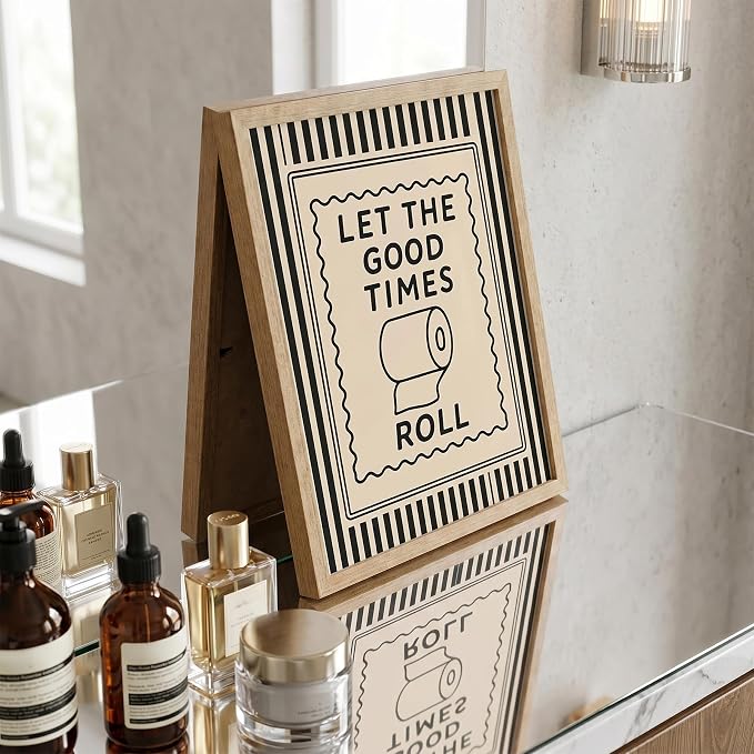Funny Bathroom Decor Framed Canvas Wall Art, Let The Good Times Roll Toilet - Image 5