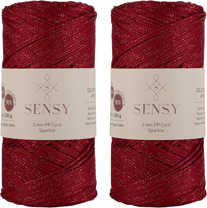 2 Pack of Sensy Premium 2mm 251 Yards Sparkle Polyester Rope 90% Polypropylene by SSENSY