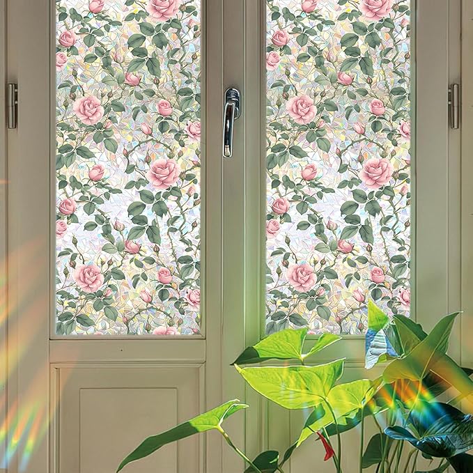 Stained Glass Window Cling, Rainbow Tinted Window Film Sun Blocking, Floral - Image 4