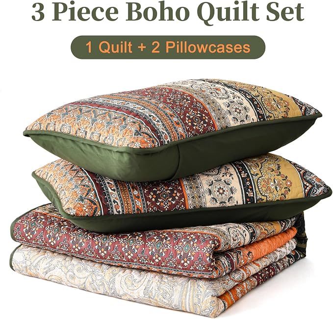 WONGS BEDDING Boho Queen Quilt Set, Fall Lightweight Bed Decor Bedspread - Image 6