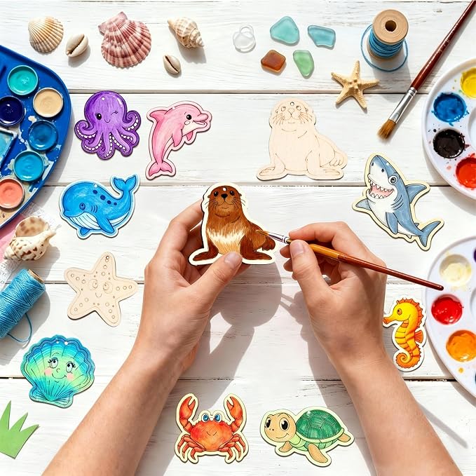 80PCS Unfinished Ornament Wood Crafts, Painting Blank Wooden Cutouts | DIY 10 - Image 5