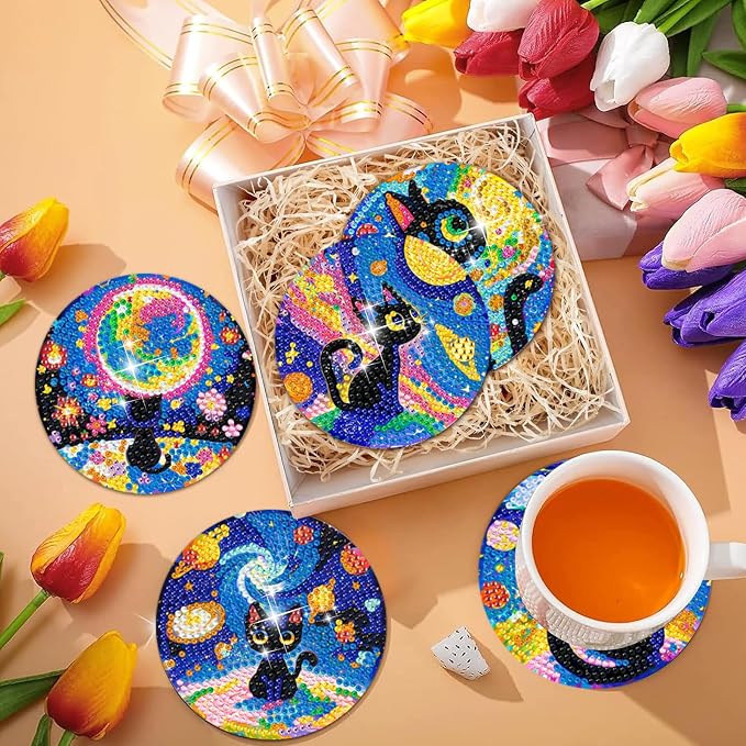 10 PCS Black Cat Diamond Art Coasters Kit - Image 7