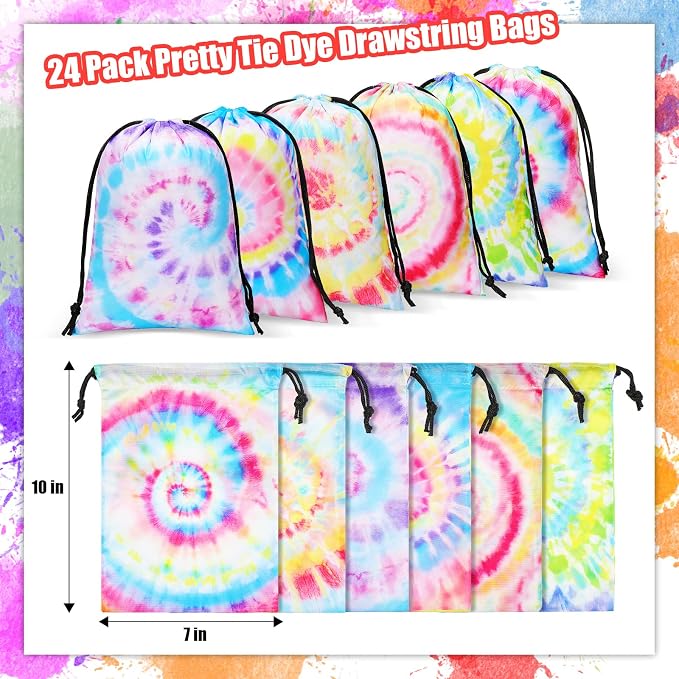 Zhengmy Tie Dye Party Favor Bags 10 x 7 Inch Candy Goodies Treat Bags - Image 2