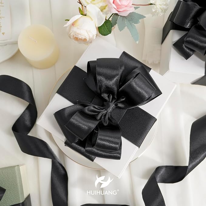 HUIHUANG Black Satin Wired Ribbon 2-1/2 inch Double-Faced Satin Wire Edge Ribbon - Image 4