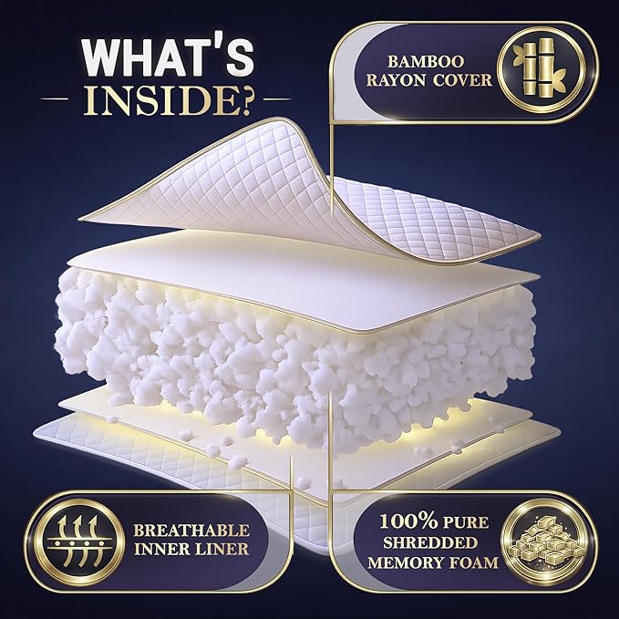 Royal Therapy King Size Set of 4- Shredded Memory Foam Pillow–Adjustable Memory - Image 5