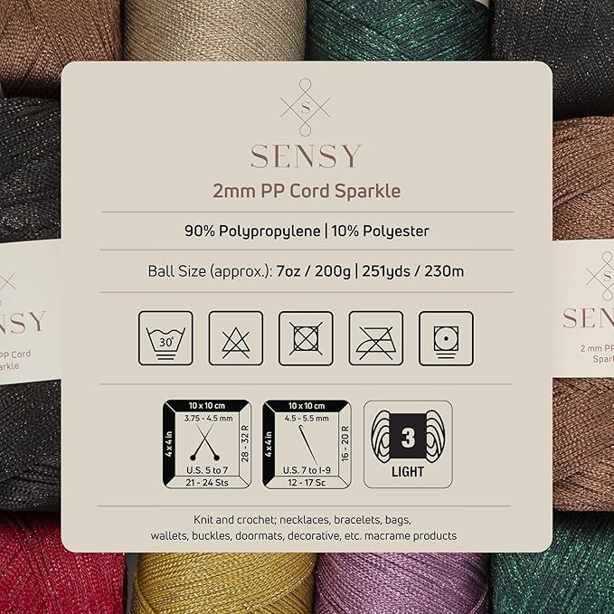 2 Pack of Sensy Premium 2mm 251 Yards Sparkle Polyester Rope 90% Polypropylene - Image 4