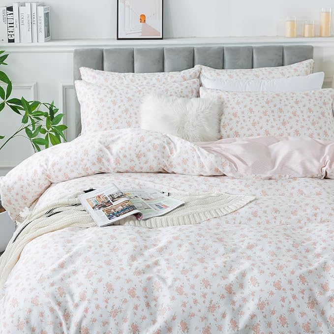FADFAY Twin Duvet Cover Set Pink Floral Comforter Cover 100% Cotton Girls Pink - Image 9