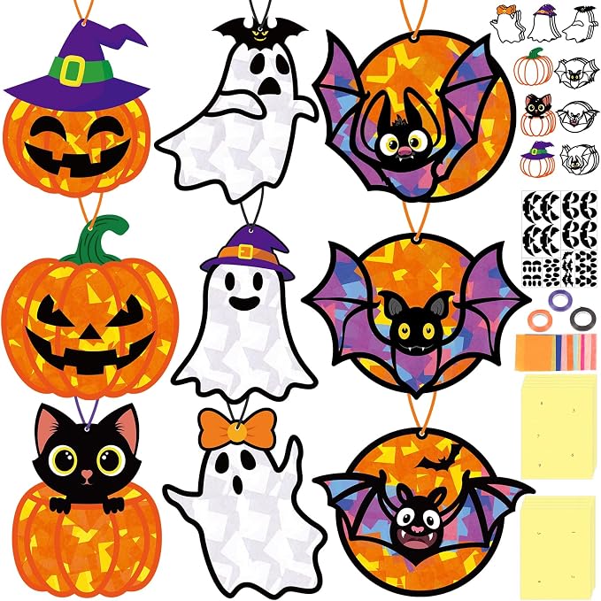 Renbuzhu 40PCS Halloweens Crafts Bulk: Ghosts Pumpkins Paper Suncatchers DIY by Renbuzhu