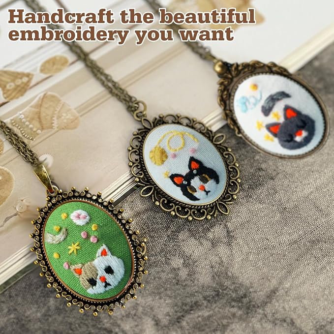 ZOCONE New 4 Packs Embroidery Necklace Kits, Embroidery Pendant Kit Mini Cross - Image 6