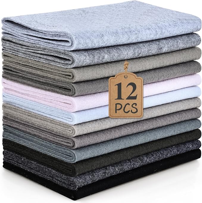 12 Rolls 8"x35" 1.4mm Thick Soft Felt Fabric Sheet 12 Assorted White Grey by MITINU