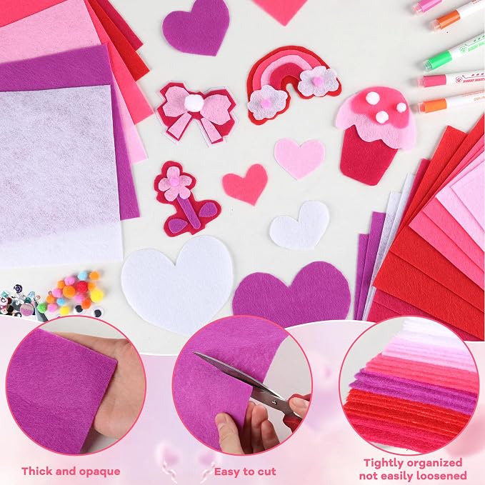 gisgfim 42Pcs Valentine's Day Pink-Purple Felt Fabric Sheet Craft Kit 8 x 12 - Image 3