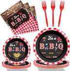 Tevxj 96 PCS BBQ Baby Shower Plates Napkins BabyQ Party Tableware It’s A Baby Q by Tevxj