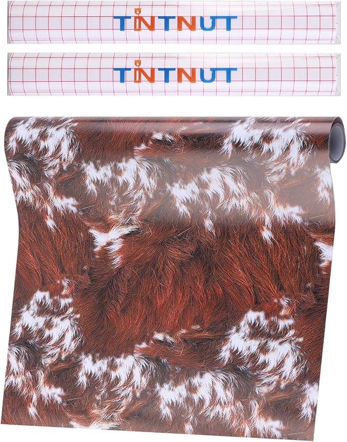 Tintnut Cow Print Permanent Vinyl Roll 12in x 5ft Red Brown Adhesive Vinyl | by Tintnut