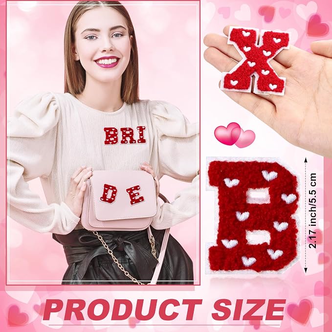 WILLBOND 52 Pcs Valentine's Day Heart Self Adhesive Chenille Letters Patches - Image 3