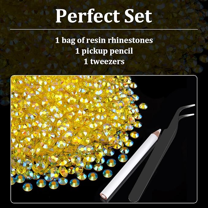 4000pcs 4mm Resin Rhinestones Bulk, Transparent Lemon Yellow AB Flatback Round - Image 4