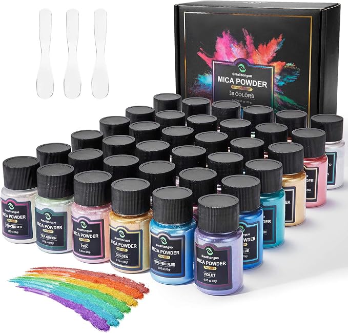Smalltongue Mica Powder for Epoxy Resin, 36 Colors, 0.35 oz Bottles Mica Glitter by Smalltongue
