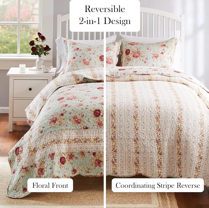 Greenland Home Antique Rose 100% Cotton Heirloom-Quality Quilt Set, 3-Piece - Image 7