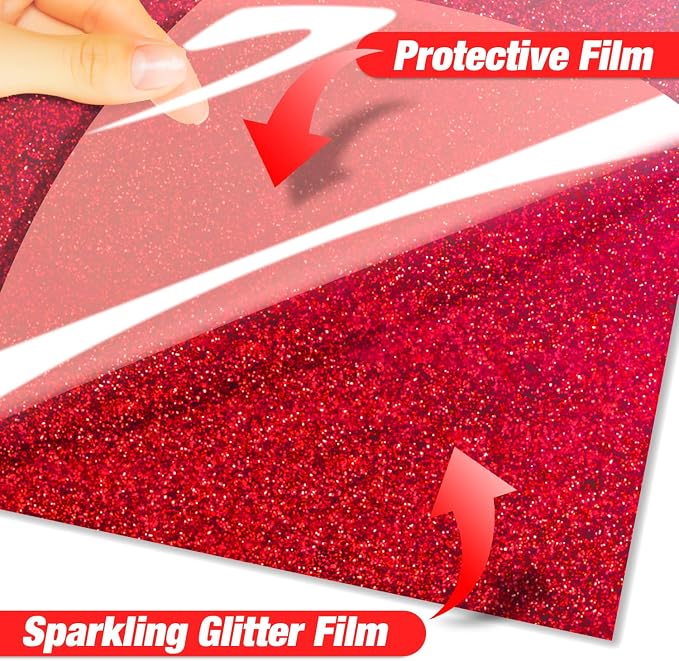 VinylRus Red Glitter HTV Heat Transfer Vinyl Roll-12 x 10ft Red Glitter HTV - Image 3