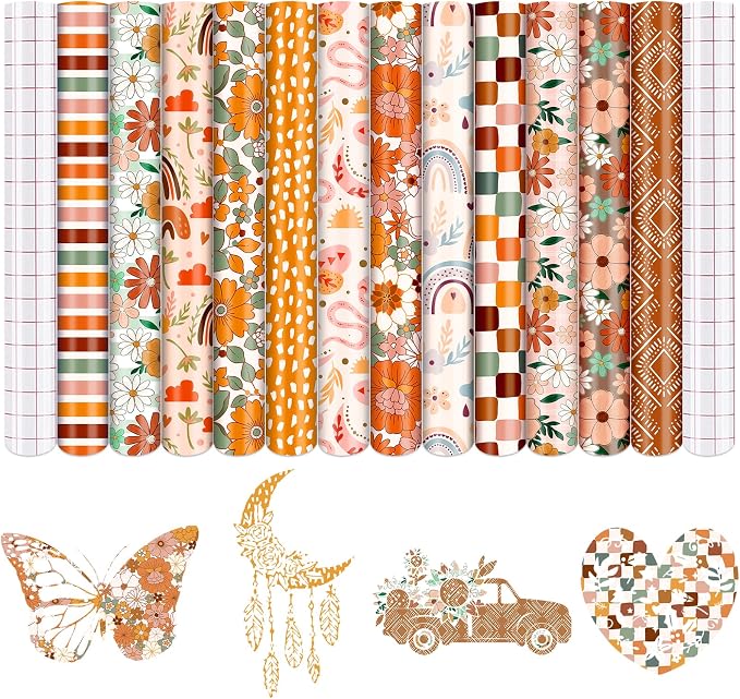 Boho Rainbow Permanent Adhesive Vinyl 12 Sheets 12'' x 10'' | Boomi Rainbow by CraftingEveryday
