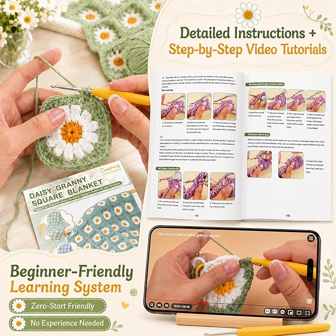 Coopay Crochet Kit for Beginners Adults, Large Crochet Blanket Kit - Image 3