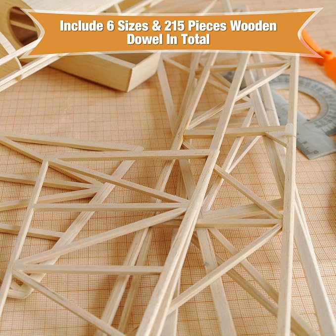 Yulejo 215 Pieces Balsa Wood Sticks Wooden Dowel Rods Square Hardwood - Image 6
