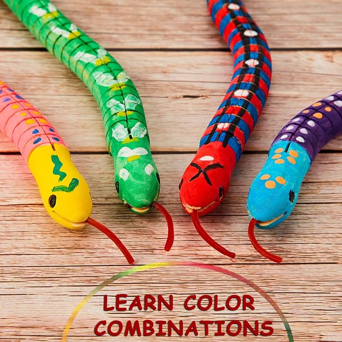 BBTO 10 Pieces Wooden Snake Unfinished Wooden Wiggly Snake Jointed Flexible - Image 4