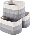 Storage Baskets for Organizing Shelves, Woven Cotton Rope Baskets for Storage Books Towels Toys, Organizing Baskets, Toy Basket for Nursery Bathroom, 15"x11"x9.5", 3 Packs, Gradient Grey