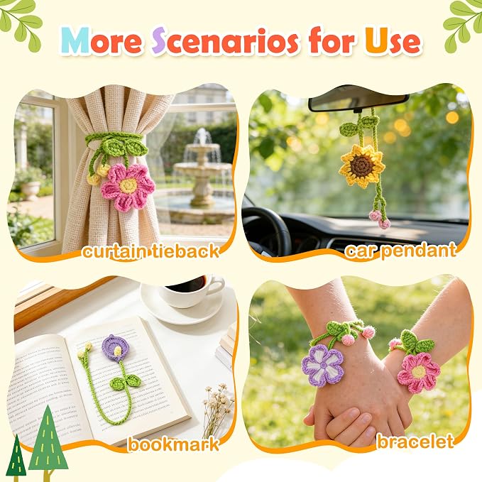 Joyclub Crochet Kit for Beginners 10 Flower Bookmarks Crochet Starter Kits - Image 2