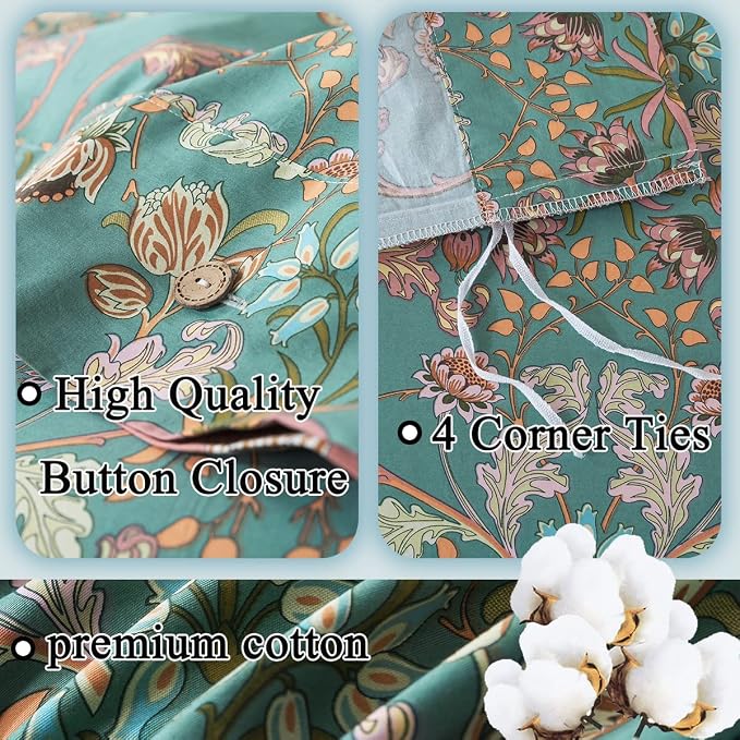 FADFAY Twin XL Duvet Cover Set Button Closure Floral Bedding Set 100% Cotton - Image 3