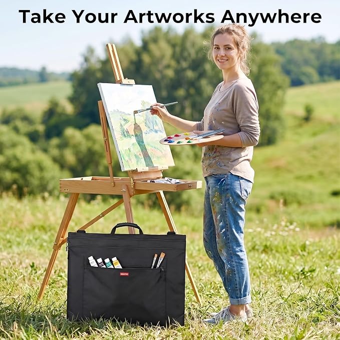 Nicpro Light Weight Art Portfolio Bag, 20x26 Black Art Canvas Portfolio Case - Image 2